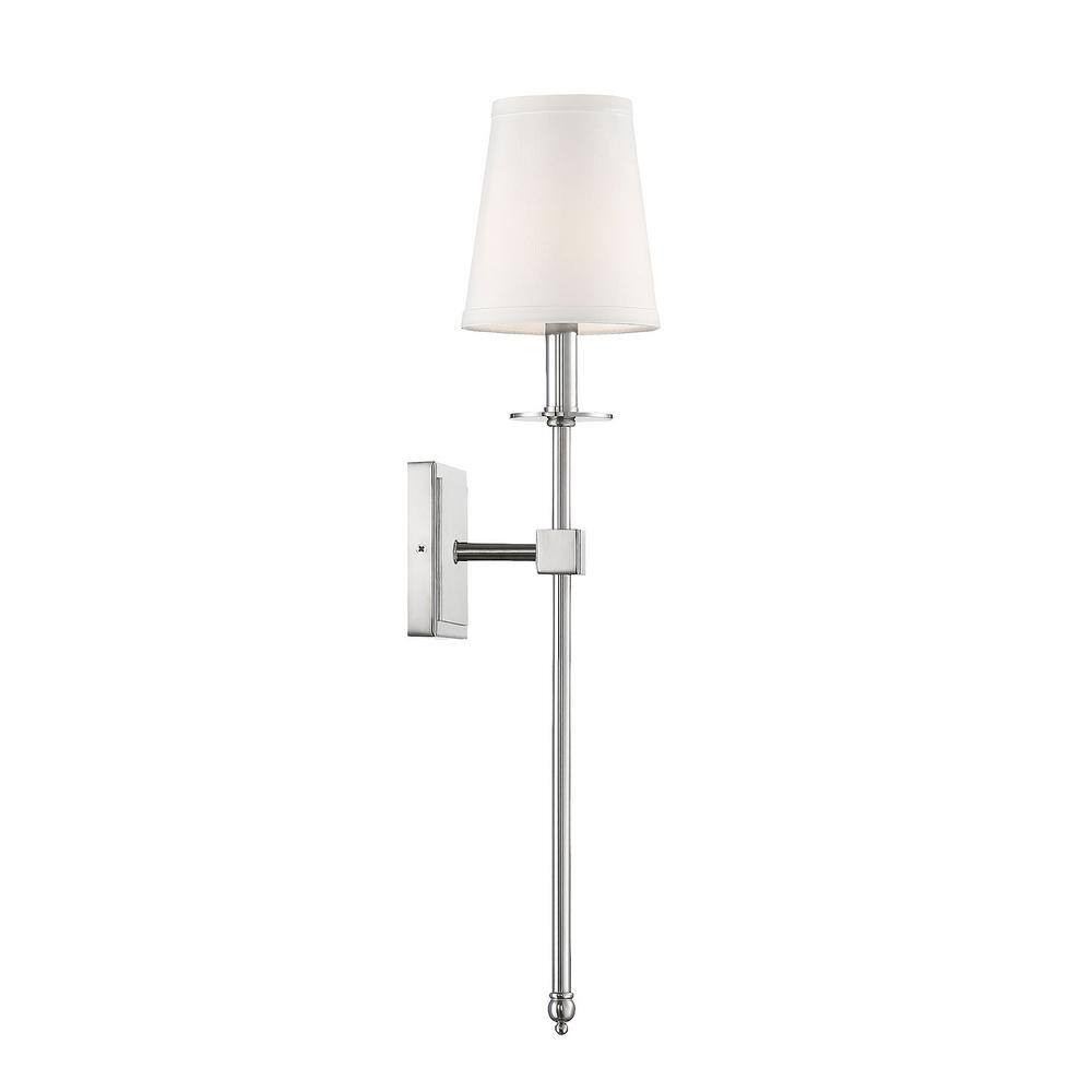 Monroe Polished Nickel 1-Light Wall Sconce with White Shade