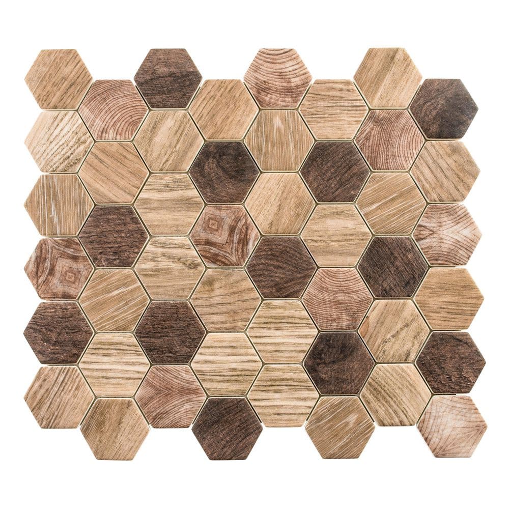 Walnut Brown Glass Honeycomb Mosaic Wall Tile Sample