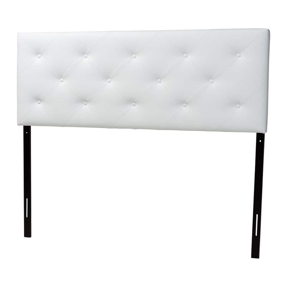 Full White Faux Leather Tufted Upholstered Headboard