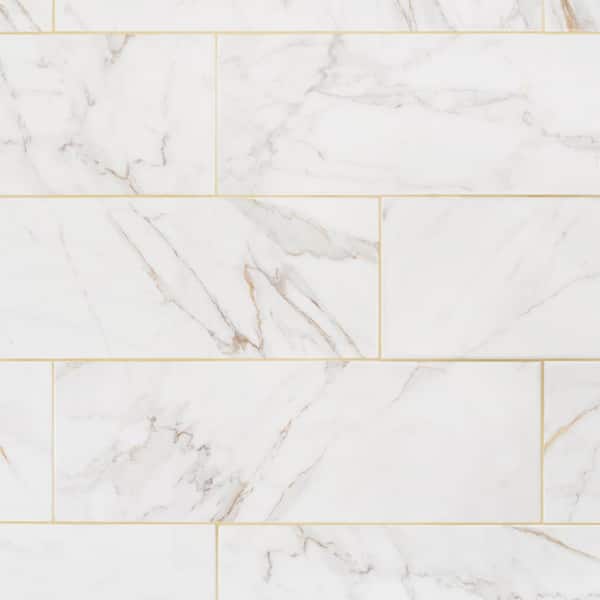 Daltile LuxeCraft Calacatta Gold Marble 8 in. x 24 in. Glazed Ceramic Wall Tile (13.3 sq. ft./Case)