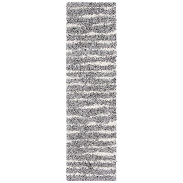 Venus Shag 2 ft. x 10 ft. Gray/Ivory Solid Color Striped Runner Rug