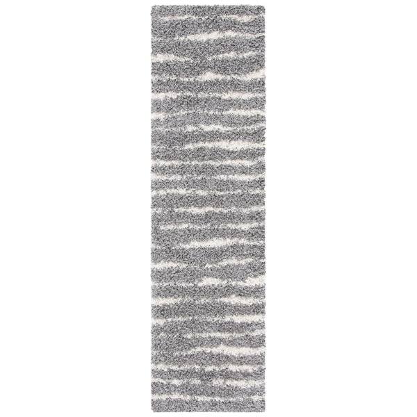 Venus Shag 2 ft. x 14 ft. Gray/Ivory Stripe Runner Rug