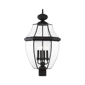 Aston 29 in. 4-Light Black Cast Brass Hardwired Outdoor Rust Resistant Post Light with No Bulbs Included
