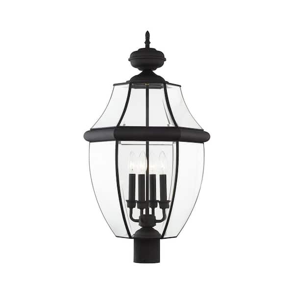 AVIANCE LIGHTING Aston 29 in. 4-Light Black Cast Brass Hardwired Outdoor Rust Resistant Post Light with No Bulbs Included