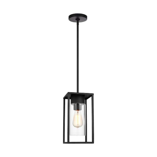 Generation Lighting Vado 1-Light Black Outdoor Pendant Light with Clear Glass Shade