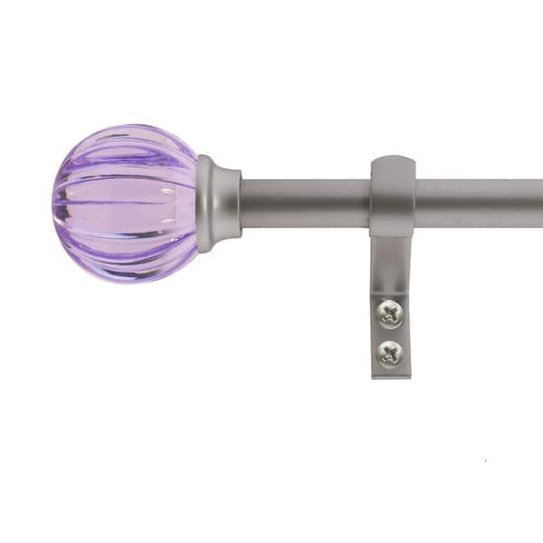 Decopolitan Purple Fluted Ball 26 in. - 48 in. Adjustable Curtain Rod 5/8 in. in Silver with Finial