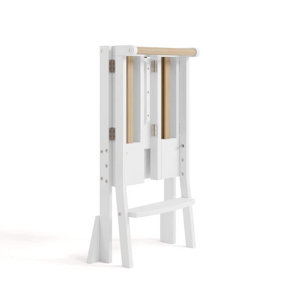 White and Driftwood Foldable Wooden Toddler Step Stool