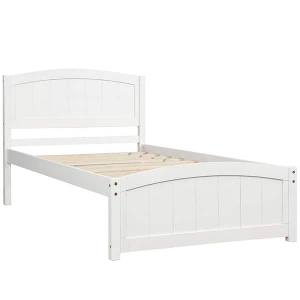 White Wood Frame Twin Size Platform Bed with Curve-lined Headboard and Footboard