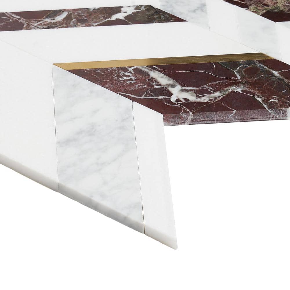 Tyra 12" x 18" Polished Marble and Brass Chevron Mosaic Tile