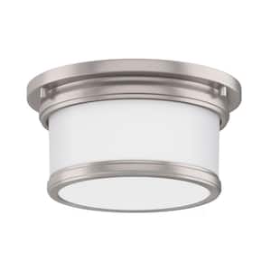 Summerlake 9.5 in. 1-Light Brushed Nickel Flush Mount with Frosted Glass Shade and No Bulbs Included 1-Pack