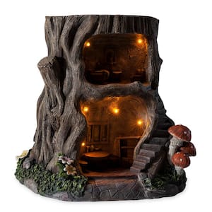 Two-Story Fully-Furnished Resin Solar Lighted Fairy House in a Stump