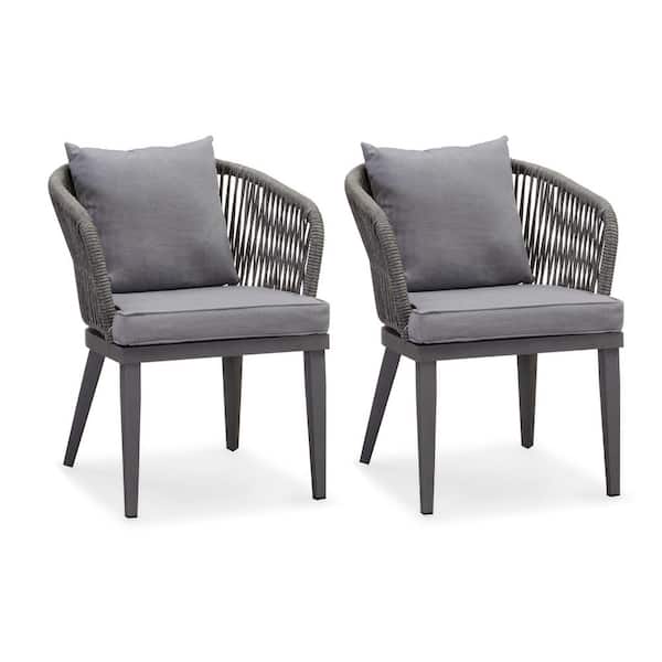 Patio Dining Chair Set Modern Outdoor Furniture Seating for Garden Deck 2-Pieces Set, Grey,Cushions and Pillows Included