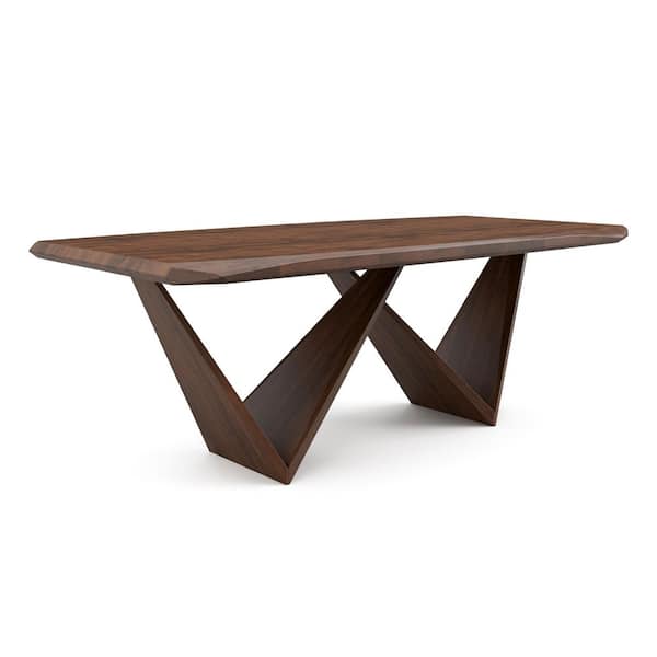 Shelun III Rich Walnut Wood 82.5 in. Double Pedestal Base Rectangle Dining Table (Seats-6)