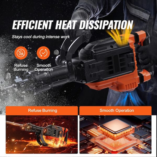 Demolition Jack Hammer, 29. 72in. x 6. 5in. with 3500W Jack Hammer Concrete Breaker, 2pcs Chisel with Gloves and 360°C