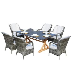 Taylor Gray 7-Piece Aluminum Patio Outdoor Dining Set Rectangle Table and Wicker Chair with Gray Cushion