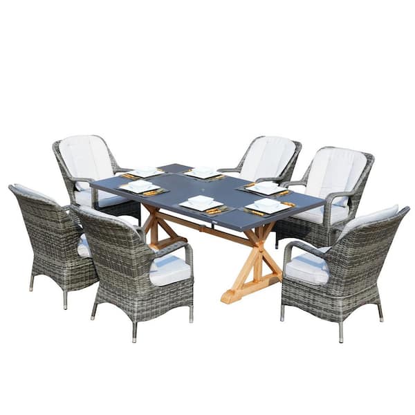 DIRECT WICKER Taylor Gray 7-Piece Aluminum Patio Outdoor Dining Set Rectangle Table and Wicker Chair with Gray Cushion