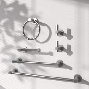 6 -Piece Bath Hardware Set with 2 Towel Bars/Racks, Toilet Paper Holder, 2 Towel/Robe Hooks, Towel Ring in Gun Grey