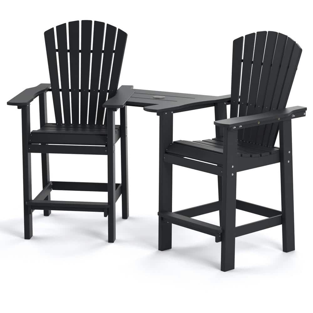 Zeus & Ruta Black Plastic Composite Patio Outdoor Bar Stools Adirondack