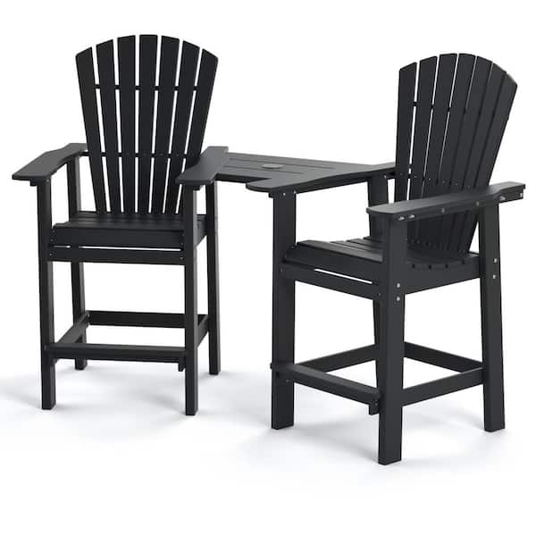 Zeus & Ruta Black Plastic Composite Patio Outdoor Bar Stools Adirondack Arm Chairs (Set of 2)