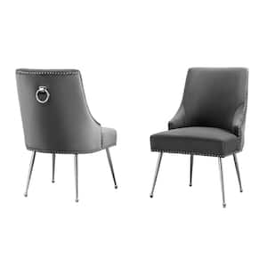 Monica Dark Gray Velvet Fabric Chrome Iron Legs Side Chair (2-Chairs Included)