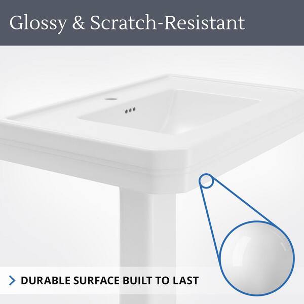 Aqua 32 in. L x 22 in. W Pedestal Bathroom Sink Base in White Porcelain with Single Hole Faucet Drilling