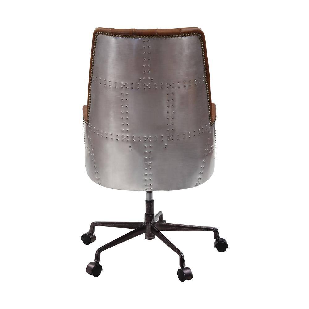 Sahara Brown Leather and Aluminum Executive Swivel Chair