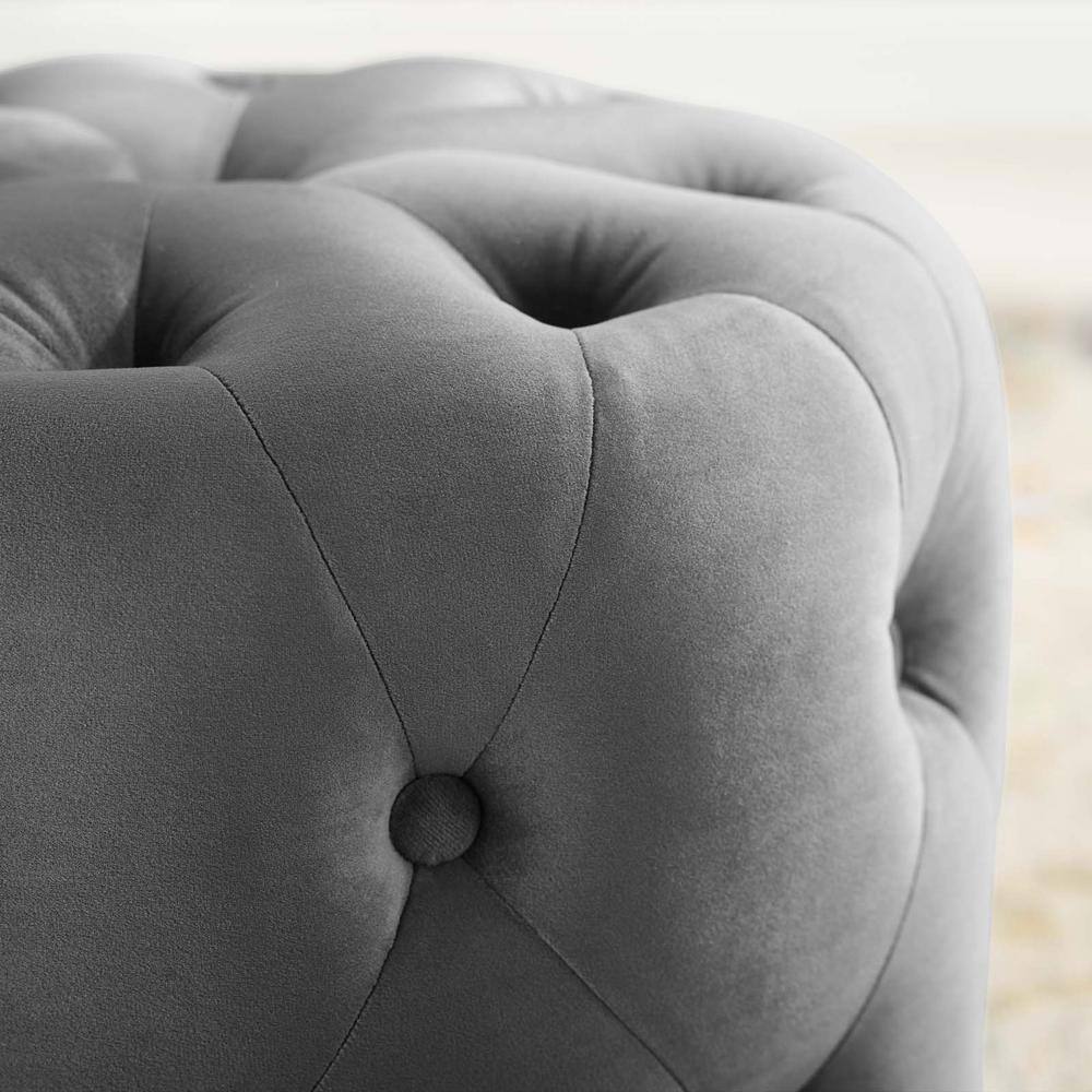 Amour 15.5'' Gray Performance Velvet Tufted Round Ottoman