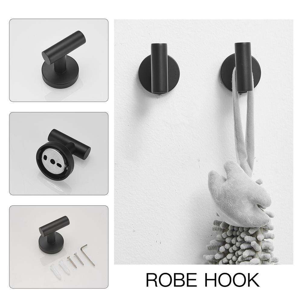 Matte Black Stainless Steel Wall Mounted Towel and Robe Hooks, 2-Pack