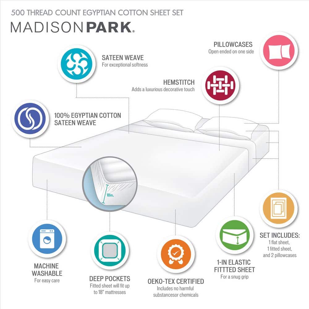 Queen White Egyptian Cotton Deep Pocket Sheet Set