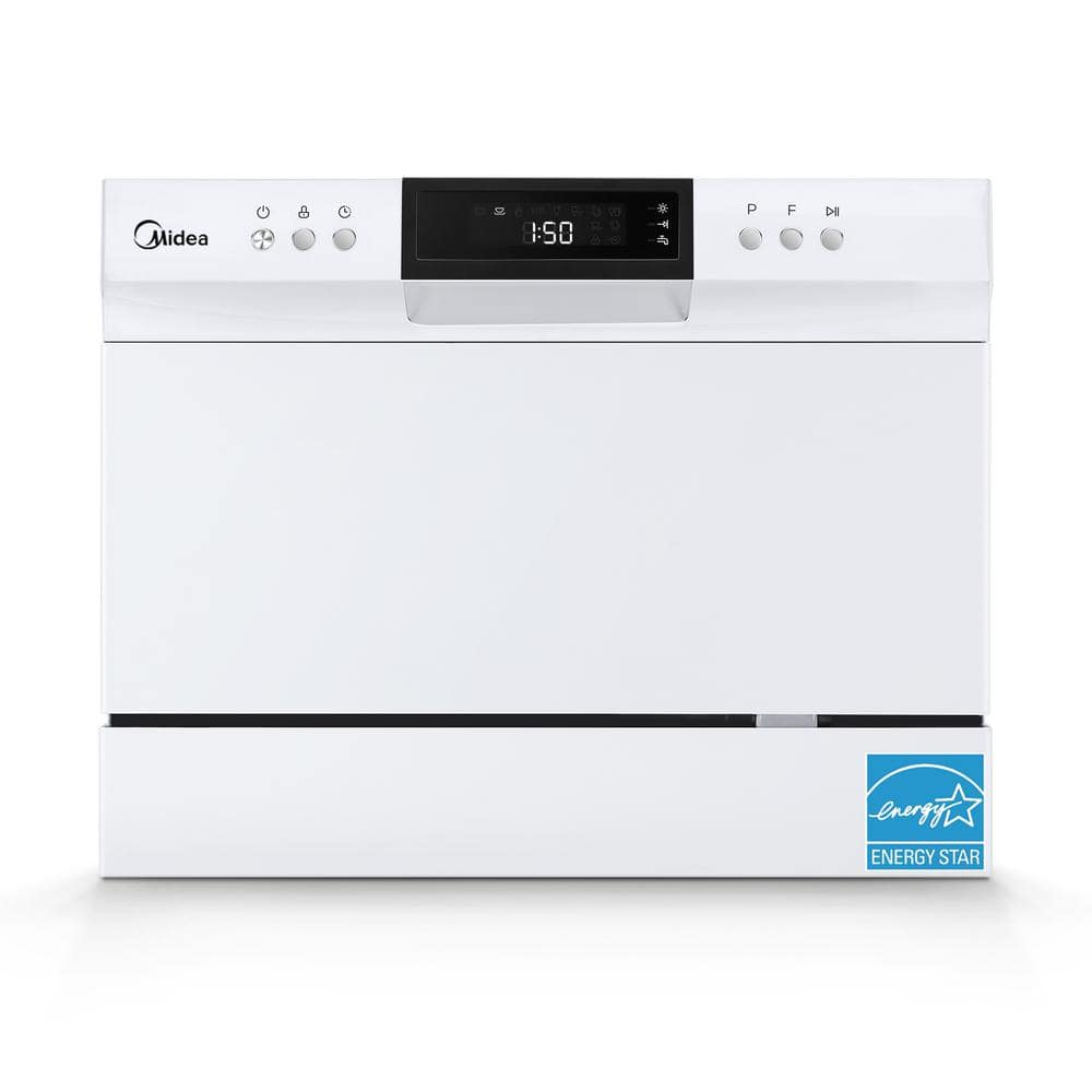 Midea 22 in. Portable Countertop Dishwasher White ENERGY STAR 6 Place Settings 8 Washing Cycles for Apartment, Dorm, and RVs