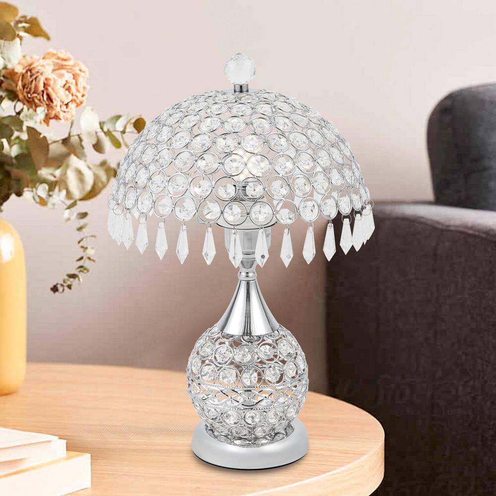 18" Silver Crystal Geometric Table Lamp with Clear Shade