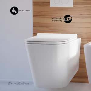 0.8/1.28 GPF Concorde Wall Hung Square Dual Flush Elongated Toilet Bowl in White