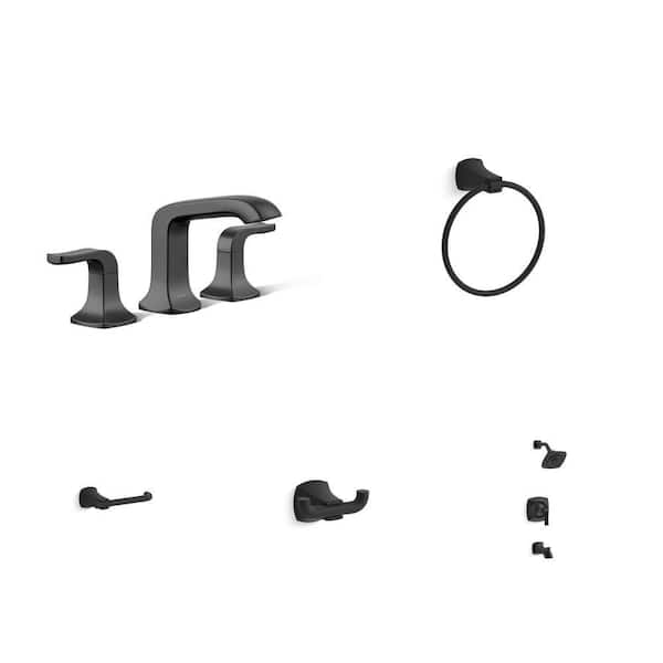 Rubicon Matte Black Bathroom Hardware and Faucet Set