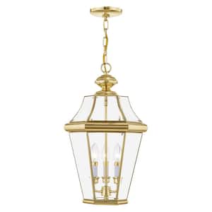 Georgetown 3 Light Polished Brass Outdoor Pendant Lantern