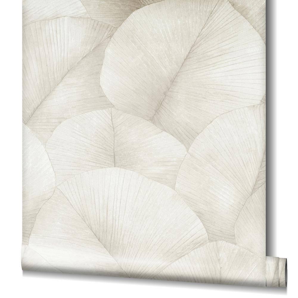 Ivory Embossed 3D Palm Leaf Non-Pasted Vinyl Wallpaper Roll