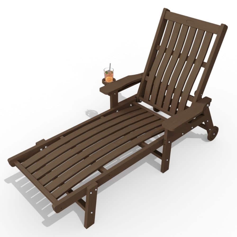 Outdoor HDPE Adjustable Reclining Chaise Lounge Chair with Wheels and Cup Holder in Brown price history on PriceWatchPro