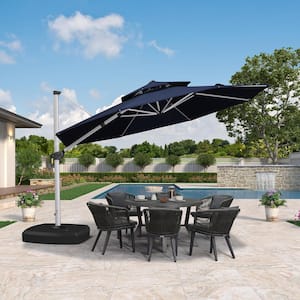 12 ft. Octagon High-Quality Aluminum Cantilever Polyester Outdoor Patio Umbrella with Wheels Base, Navy Blue
