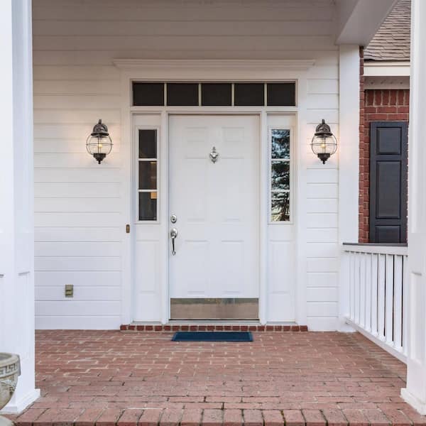 Modern Bronze Outdoor Wall Sconce Coastal Industrial 1-Light 10 in. Coach Light with Cage-Seeded Glass Shade