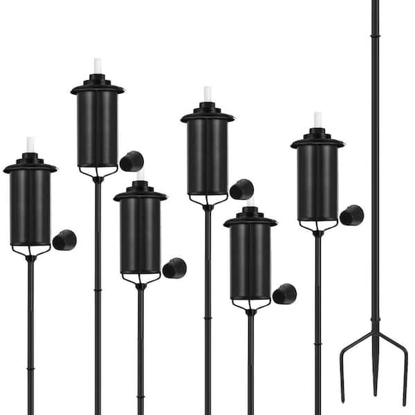 6-Pack Outdoor Decorative Citronella Garden Torches Metal 59 in. with 3-Prong Grounded Stake