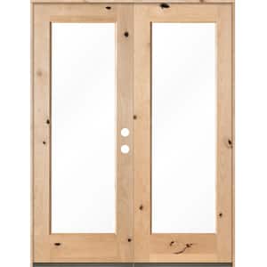 60 in. x 80 in. Rustic Knotty Alder Left Hand Inswing Full-Lite Clear Glass Unfinished Wood Double Prehung Front Door