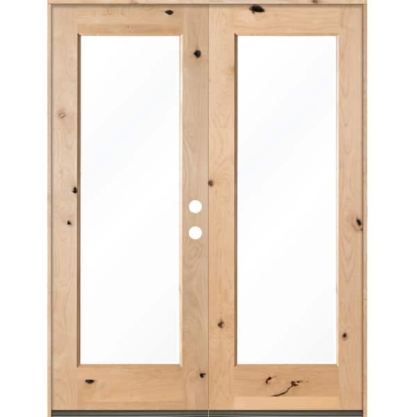 Krosswood Doors 60 in. x 80 in. Rustic Knotty Alder Left Hand Inswing Full-Lite Clear Glass Unfinished Wood Double Prehung Front Door
