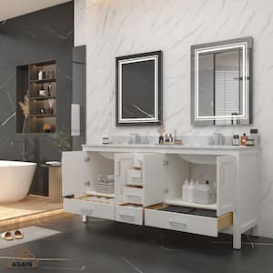 71.8 in. W x 21.65in. D x 38.58 in. H Double Sink Bath Vanity in White with White Carrara Marble Top