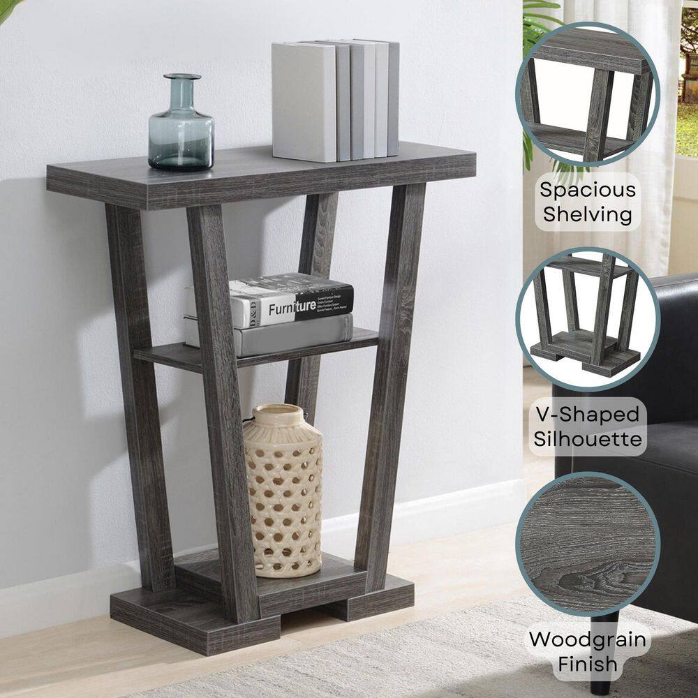Newport Weathered Gray V-Shaped Console with Spacious Storage