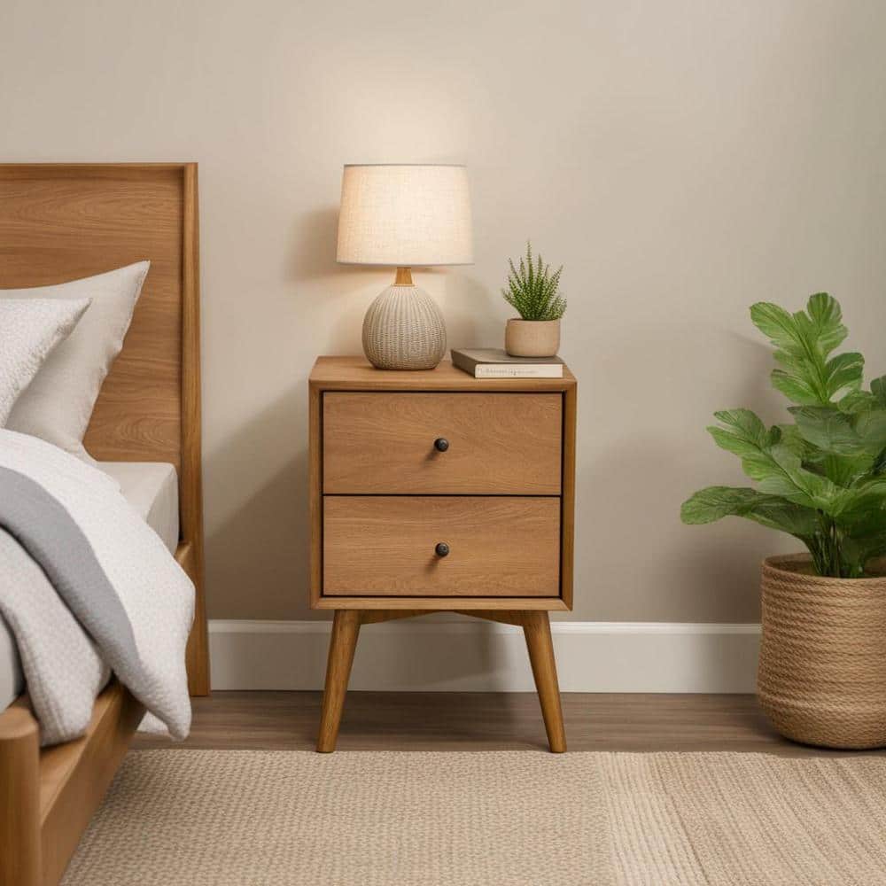 Flynn Acorn Brown Mahogany 2-Drawer Nightstand, 18"W x 15"D x 26"H