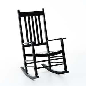 Versatile Black Wooden Indoor/Outdoor High Back Slat Rocking Chair