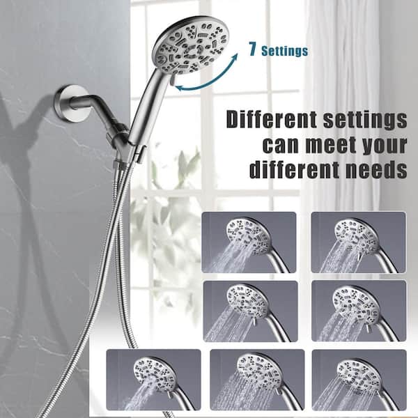 Single-Handle 7-Spray Shower Faucet 1.8 GPM with Brass Rough-in Valve, 70 in. Hose and Silicone Nozzle in Brushed Nickel