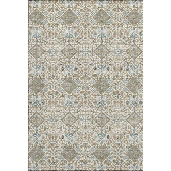 Mayfield Premium Machine Washable Abstract AMF2478 Ivory 5 ft. x 7 ft. 6 in. Area Rug