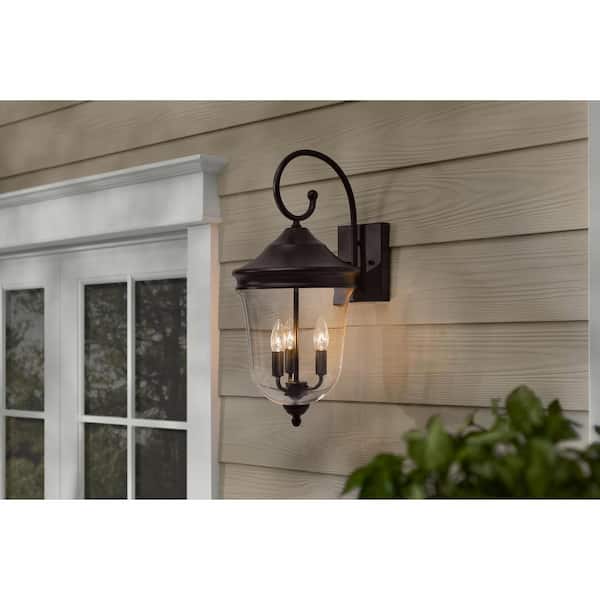 Russo 24 in. 3-Lights Bronze Hardwired Traditional Oversized Outdoor Wall Light Lantern Sconce with No Bulb