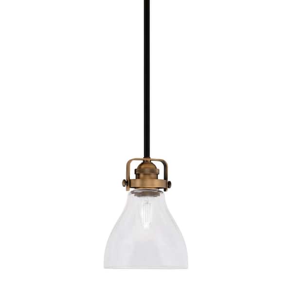Unbranded Decatur 60-Watt 1-Light Black and Brass Light Mini Pendant with 6.25 in. Clear Bubble Glass Shade, No Bulb Included