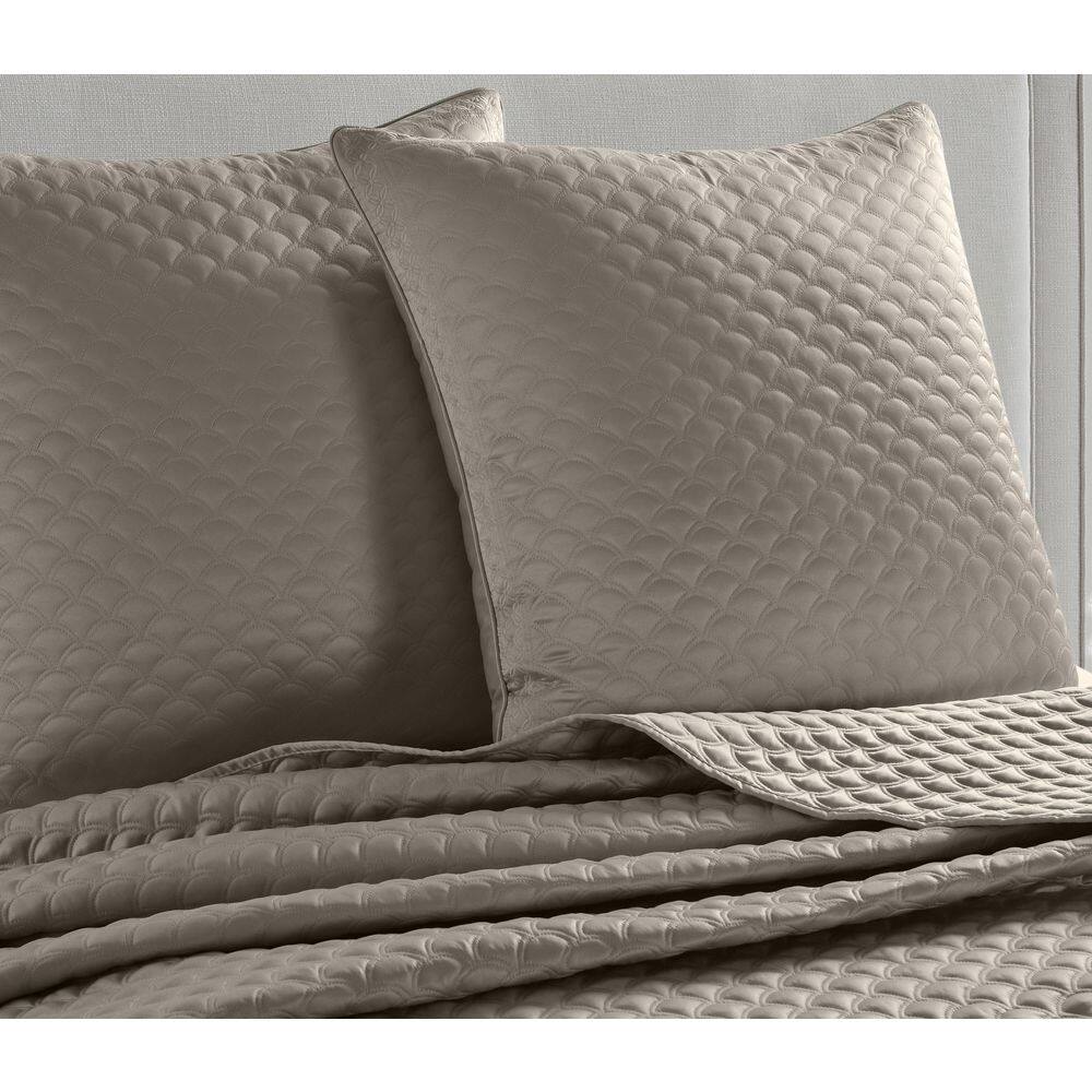 Taupe Embroidered Polyester Euro Sham with Zipper Closure